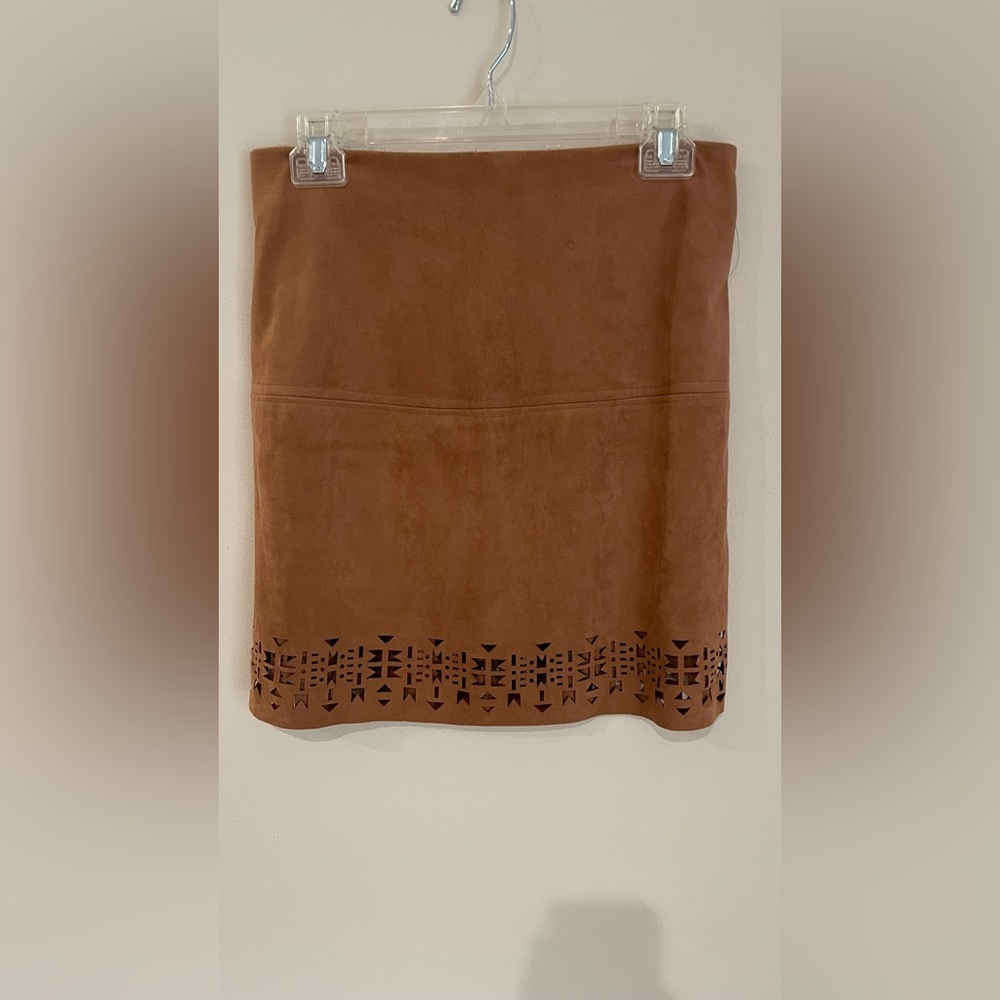 Faux Brown Suede Skirt With Cutouts